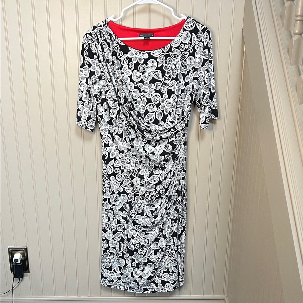 Connected Apparel Black and White Lace Dress